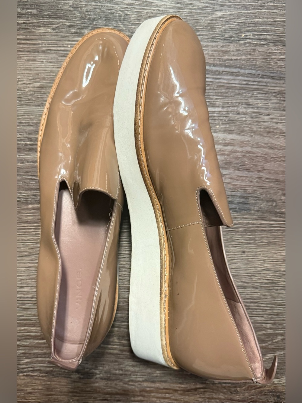Vince Patent Leather Slip-On Loafers in Taupe | Sz 12 - Picture 3 of 4